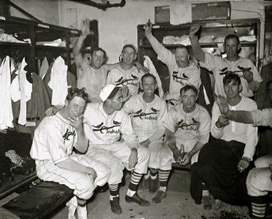 Cardinals celebrate in the clubhouse.